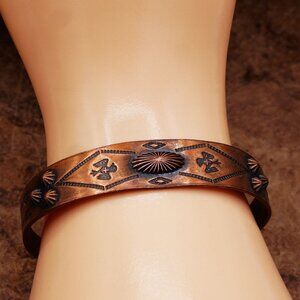 Vintage Southwest Double Thunderbird Arrows & Snake Stamped Copper Cuff